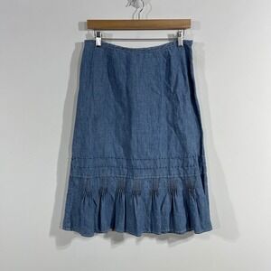 Susan Bristol VTG Peasant Renfair Cotton Linen Pleated Ruffle Midi Skirt Size 8